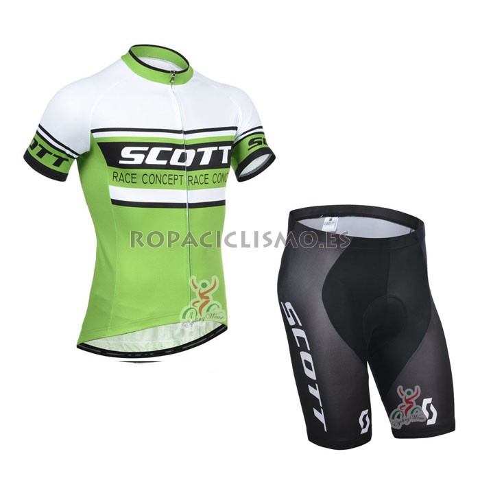 2014 Maillot scott mangas cortas vert Blanc